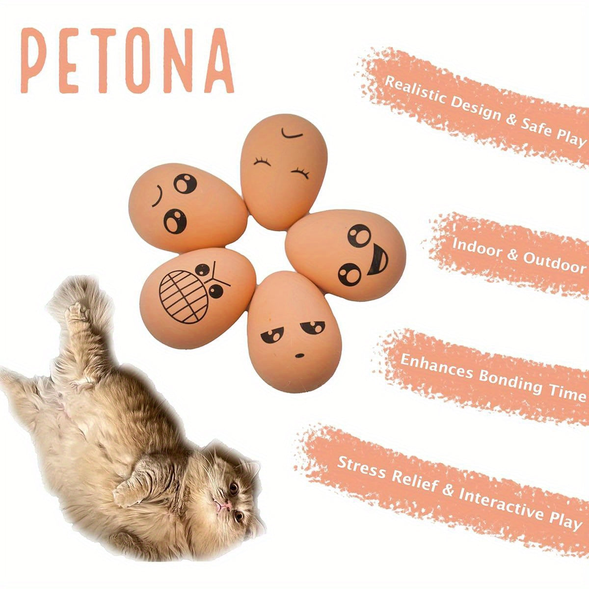 6pcs PETONA Easter Bouncy Eggs - Soft Rubber Interactive Fetch Toys with Funny Happy Face Design, Durable Chew-Resistant Dog & Cat Teething Toys for Puppies, Kittens, All Breeds & Sizes, No Batteries Needed, Pet Playtime, Playful Design, Safe Pet Material