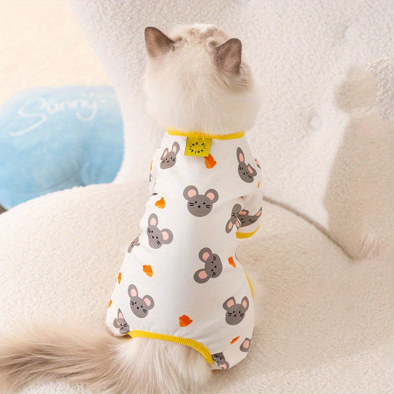 Winter Warm Cat Clothes De Rong Pet Four-Legged Clothes Cute Full Print Home Clothes Small Dog Thin Fleece Pet Apparel