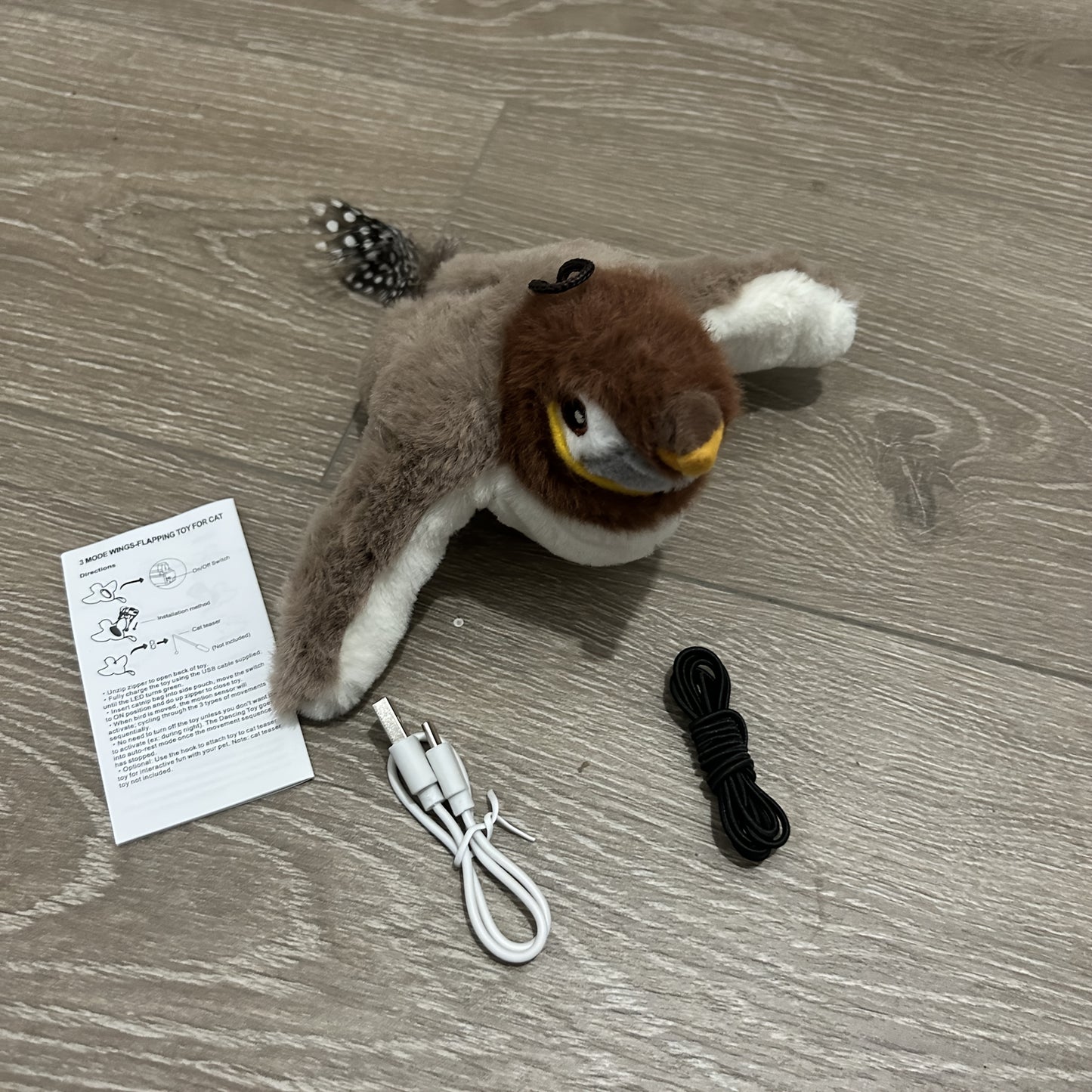 Interactive Flying Sparrow Cat Toy with Flapping Wings & Chirping Sounds - Motion-Activated by Touch, USB Soft Plush Bird Toy with Expressive Eyes & Safe Lithium Polymer Battery for Indoor\u002FOutdoor Play - Compatible with Kittens, Cats, Small Dogs - Re