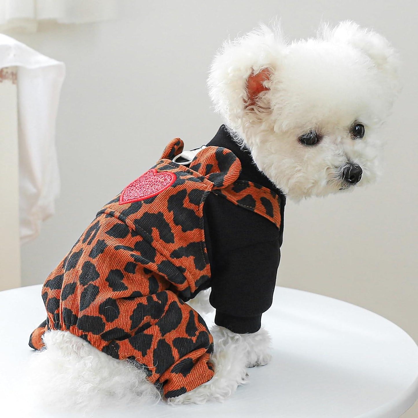 Dog Leopard Jumpsuit Small Dog Winter Warm Sweater Coat Puppy Cute Four-Legged Clothes Dog Cold Weather Jacket Stylish One-Piece Outfit Holiday Festival Cozy Pet Clothes Chihuahua Yorkie Cat Costume