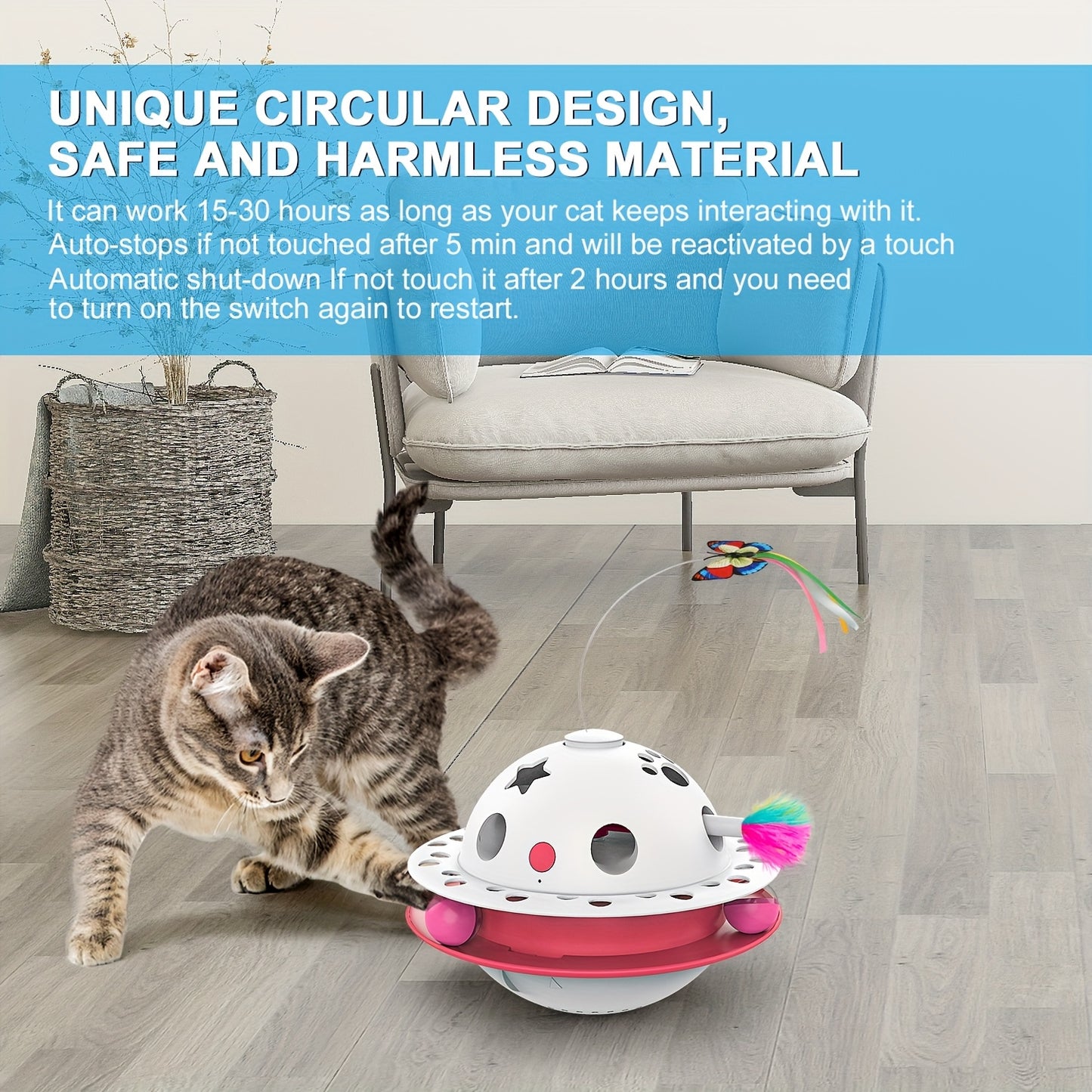Smart Interactive Cat Toy 3-in-1 Smart Interactive Cat Toy - Random Moving Feather Balls, Shell Material, with 2 Replacing Fluttering Butterfly for Indoor Exercise