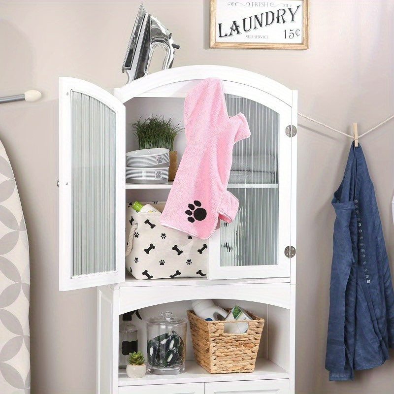 Pet Robe Collection Embroidered Absorbent Microfiber Bath Robe with Adjustable Closure - Soft Terry Multi-Use Towel for Dogs & Cats, 20x14 Inch, Machine Washable, Pink, Bathrobe, Decorative Paw Design, Durable Petwear