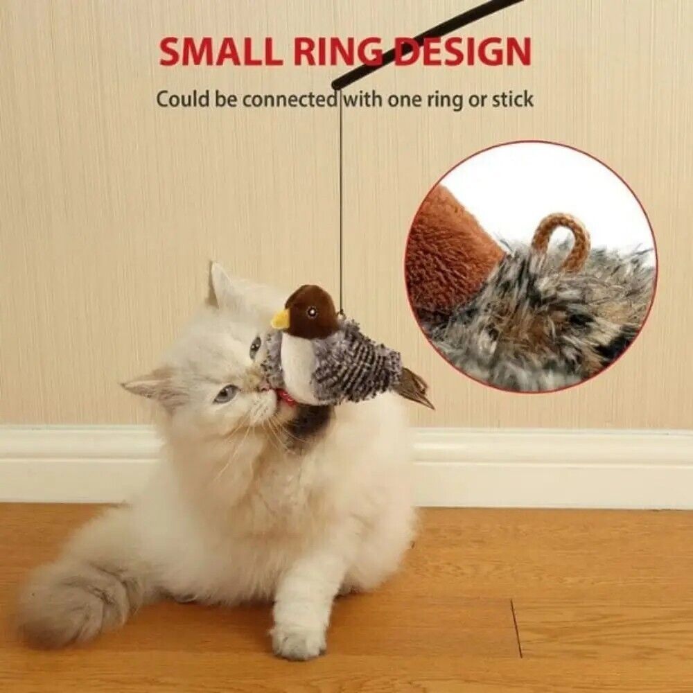 Interactive Squeaky Bird Cat Toy - Realistic Chirping, Safe Fleece & Electronics, Perfect for Cats and Dogs Playtime