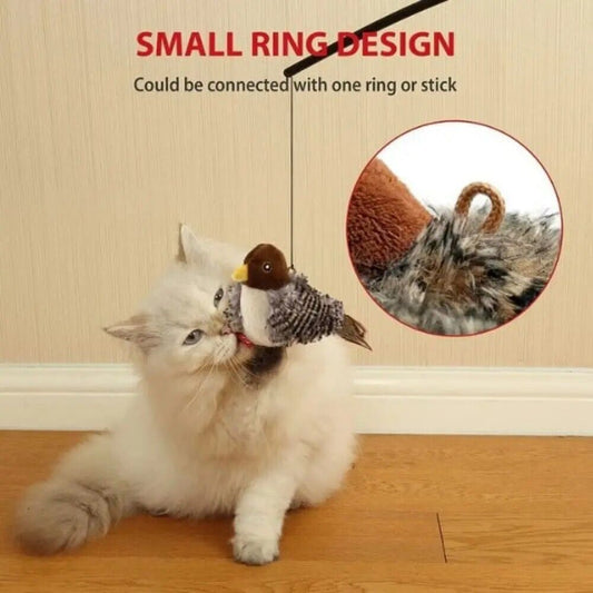 Interactive Squeaky Bird Cat Toy - Realistic Chirping, Safe Fleece & Electronics, Perfect for Cats and Dogs Playtime