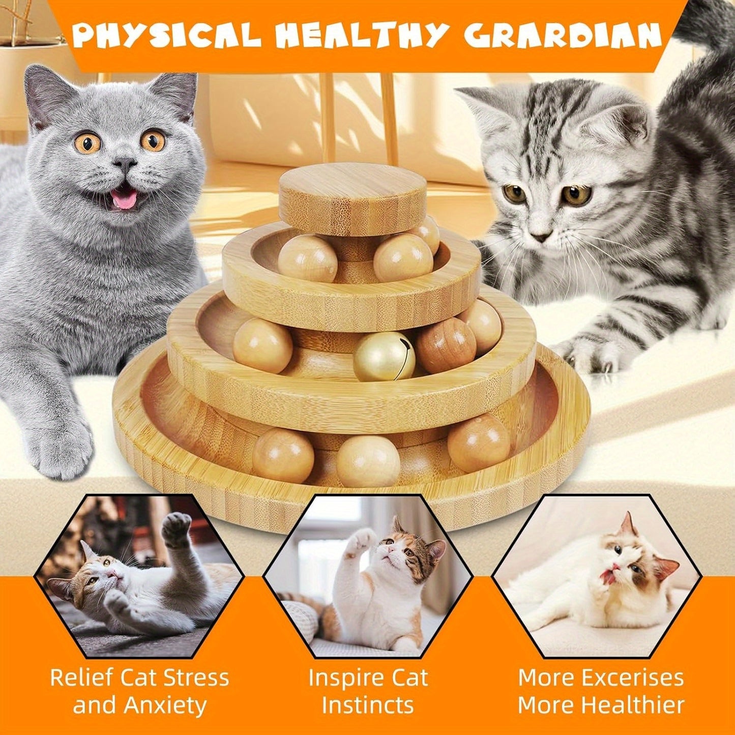 A Small Cat And Dog Carousel Track Toy, Bell Toy, 3 Layers Of Cat Ball Tower (with 9 Detachable Balls), Interactive Roller Toy, Circle Track DIY Fun Kitten And Puppy Sports Toy, with Self-fun And Decompression Relaxation Function,, Holiday Gifts