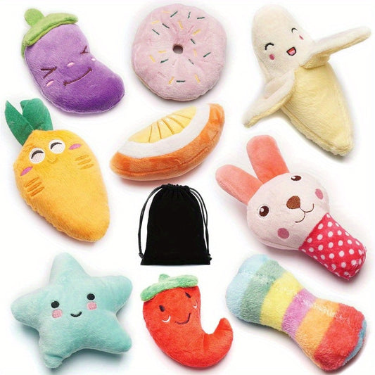 9pcs Upgraded Pet Plush Toy Set Interactive Toys Highly Interactive Easy To Clean Strong Bite Resistance Teeth Cleaning Toys Chinchilla Toys Cute Multi-color Designs Suitable for Dogs Cats Hamsters and Other Pets