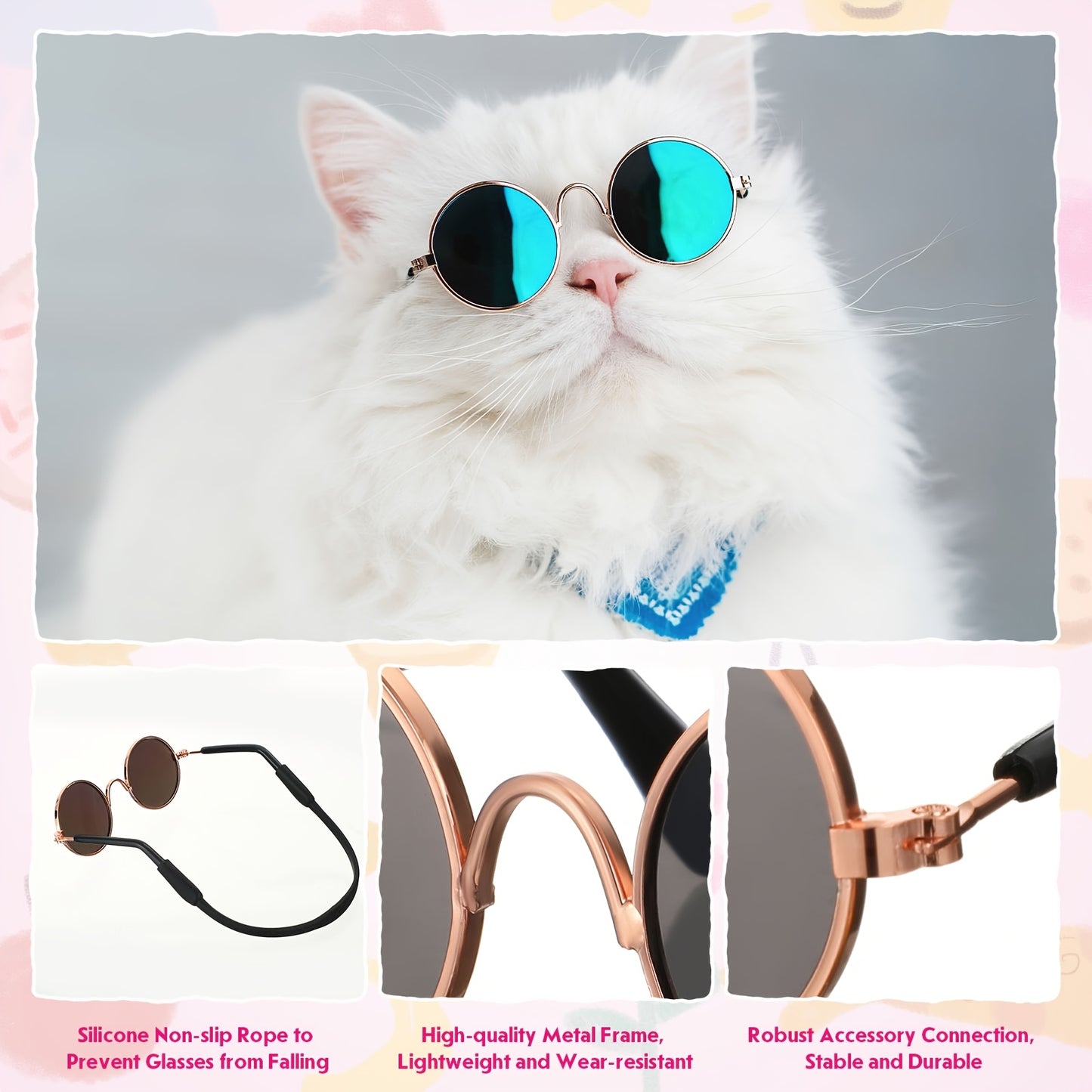 8pcs Pet Dog Cat Costume Halloween Dog Neck Tie Dog Glasses For Small Dog Cat Round Metal Classic Retro Glasses Tie Pet Costume Tuxedo Necktie Collar Puppy Accessories Halloween Cosplay Party
