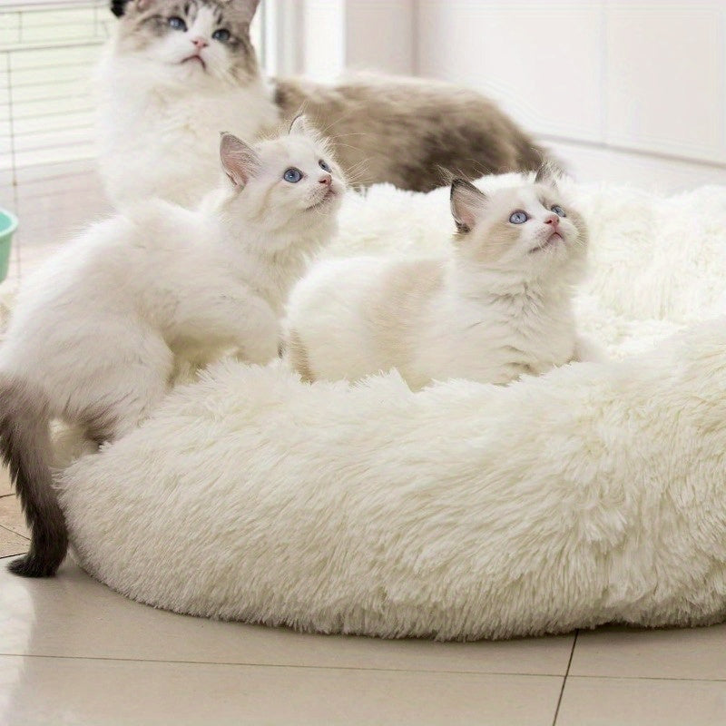 Anti Anxiety Round Fluffy Plush Faux Fur Warm Washable Dog Bed Cat Bed Original Bed for Small Medium Large Pets Used to Relieve Joints and Improve Sleep20 24 27'' 20 White