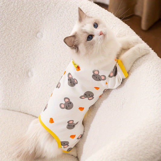 Winter Warm Cat Clothes De Rong Pet Four-Legged Clothes Cute Full Print Home Clothes Small Dog Thin Fleece Pet Apparel