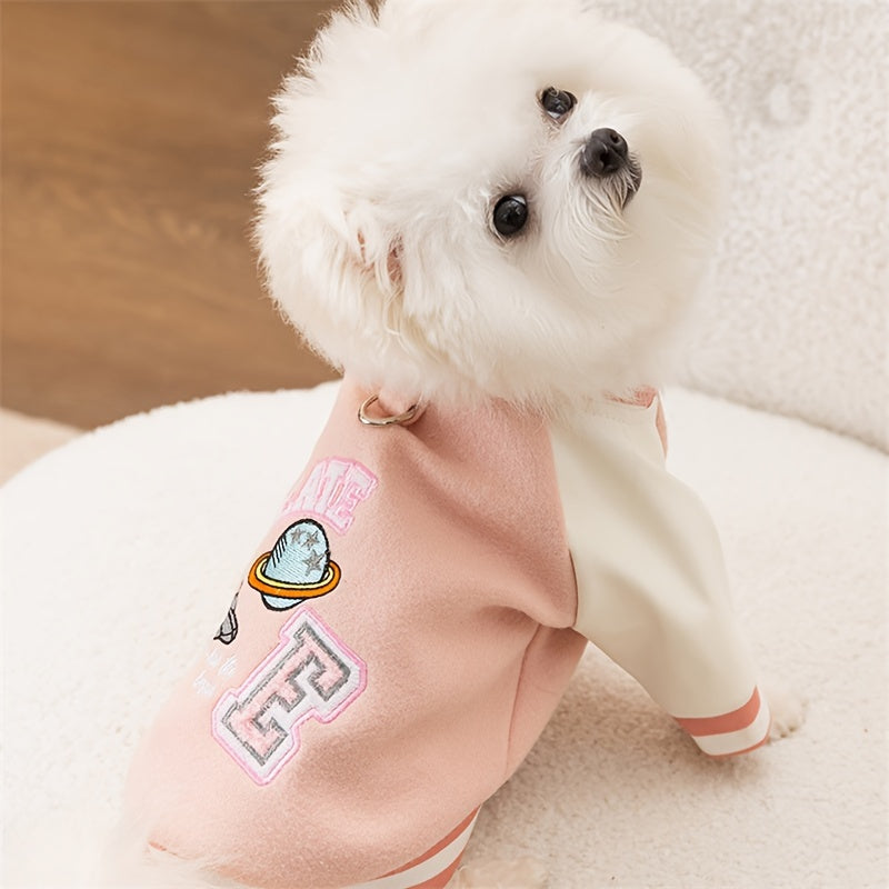 Pet Hoodies for Small to Large Dogs, Embroidered Cotton Sweatshirts, Black & Pink, Winter Holiday Warm Pet Costumes, Hand Wash Only, Button-Up Design