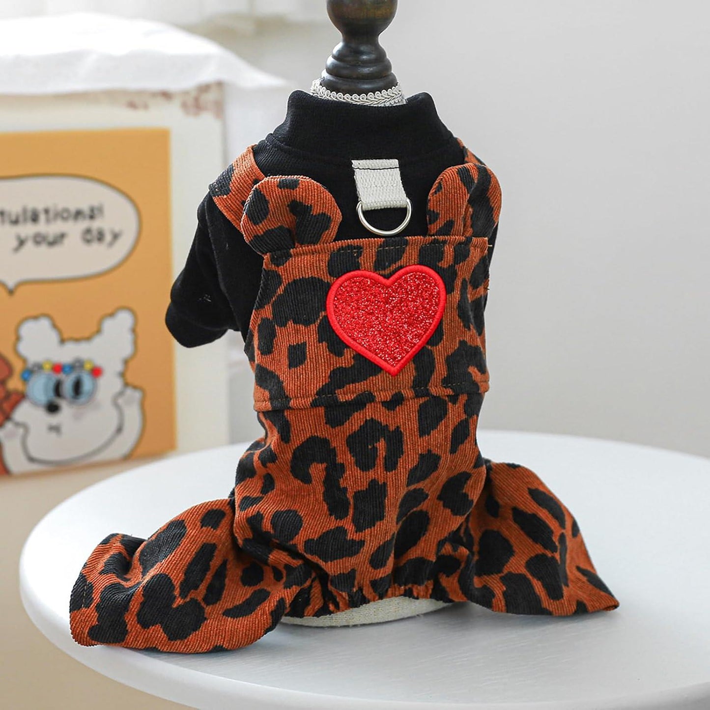 Dog Leopard Jumpsuit Small Dog Winter Warm Sweater Coat Puppy Cute Four-Legged Clothes Dog Cold Weather Jacket Stylish One-Piece Outfit Holiday Festival Cozy Pet Clothes Chihuahua Yorkie Cat Costume