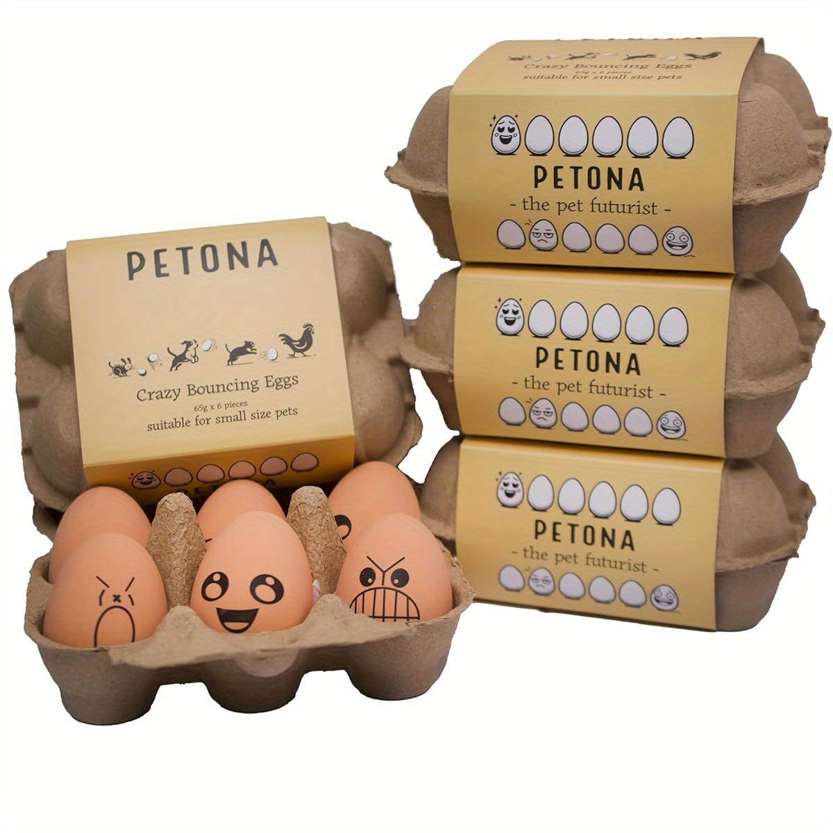 6pcs PETONA Easter Bouncy Eggs - Soft Rubber Interactive Fetch Toys with Funny Happy Face Design, Durable Chew-Resistant Dog & Cat Teething Toys for Puppies, Kittens, All Breeds & Sizes, No Batteries Needed, Pet Playtime, Playful Design, Safe Pet Material