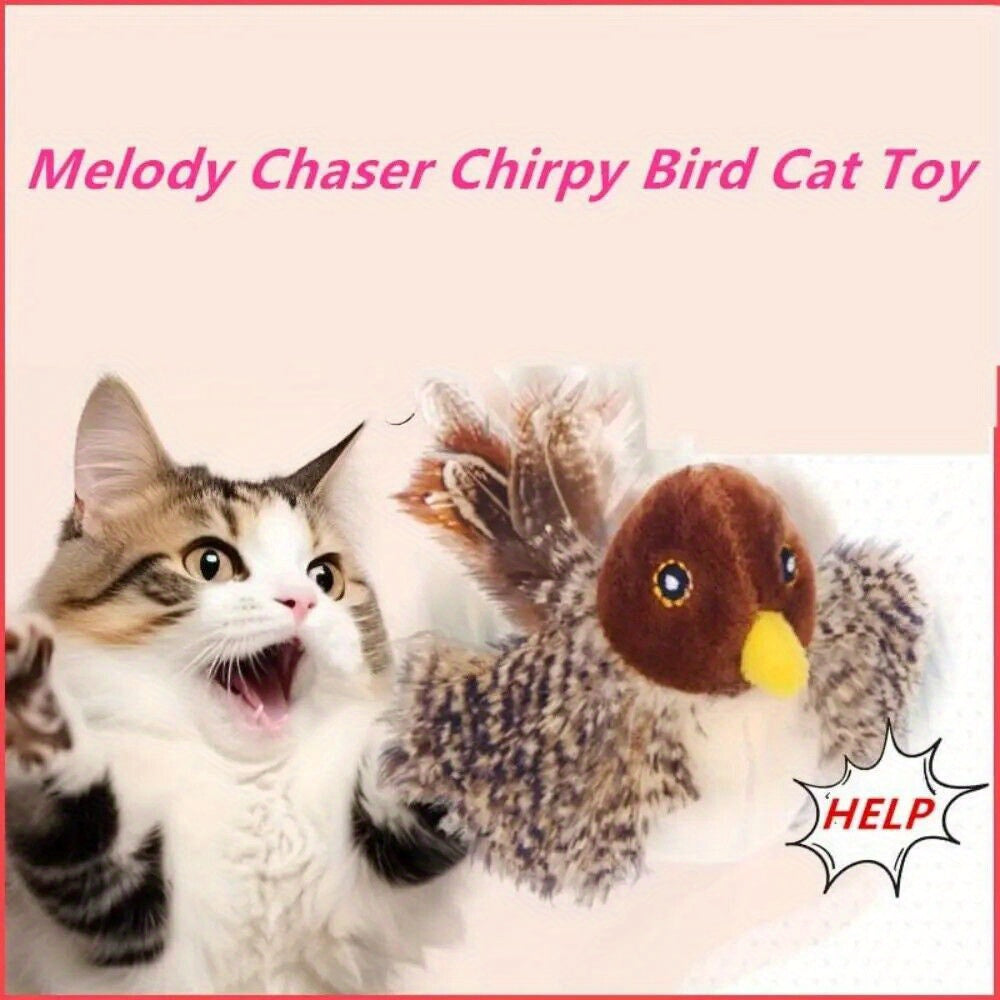 Interactive Squeaky Bird Cat Toy - Realistic Chirping, Safe Fleece & Electronics, Perfect for Cats and Dogs Playtime