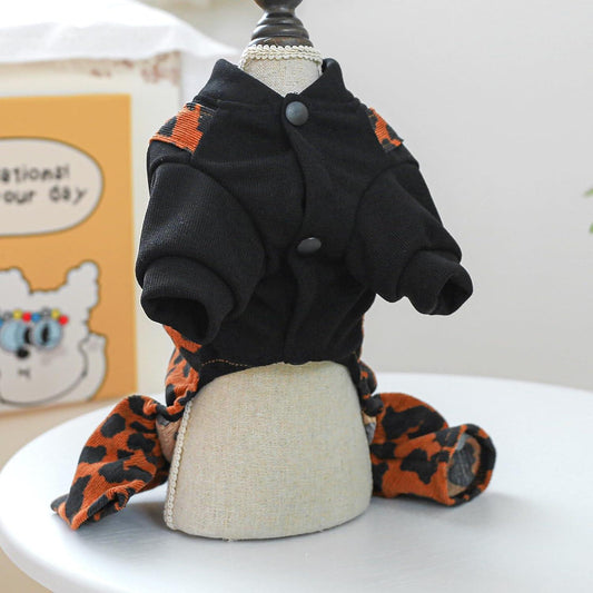 Dog Leopard Jumpsuit Small Dog Winter Warm Sweater Coat Puppy Cute Four-Legged Clothes Dog Cold Weather Jacket Stylish One-Piece Outfit Holiday Festival Cozy Pet Clothes Chihuahua Yorkie Cat Costume
