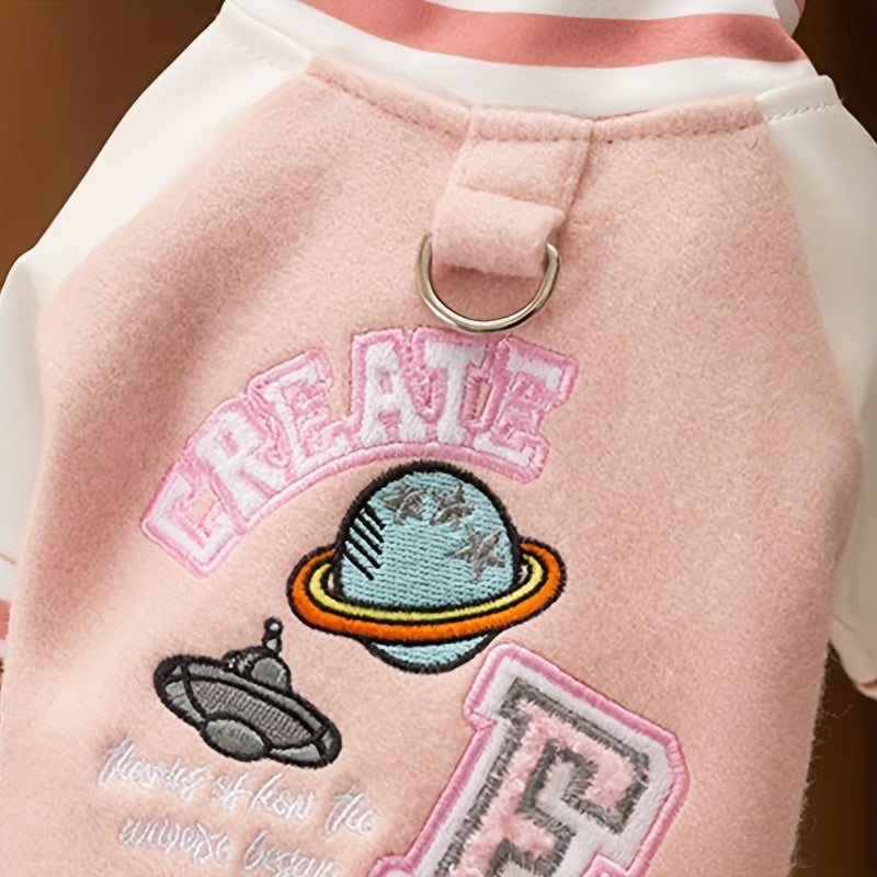 Pet Hoodies for Small to Large Dogs, Embroidered Cotton Sweatshirts, Black & Pink, Winter Holiday Warm Pet Costumes, Hand Wash Only, Button-Up Design