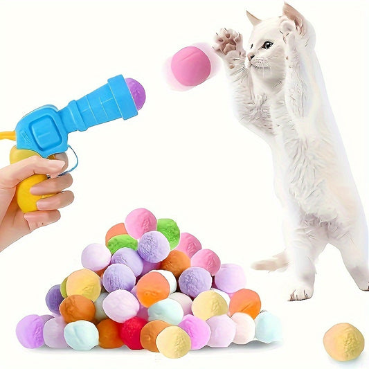Interactive Pet Toy - Manual Launcher Ball, Non-Toxic Plush Soft Ball for Cats & Dogs, No Batteries Needed, Safe for Indoor\u002FOutdoor Play - Training, Tug-of-War, Solo Entertainment - Ideal for Kittens & Puppies - Compatible with All Breeds & Sizes, No