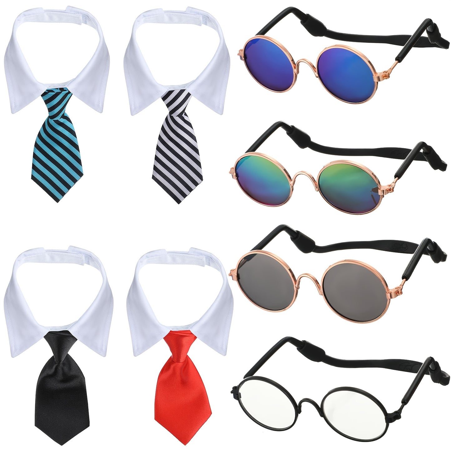 8pcs Pet Dog Cat Costume Halloween Dog Neck Tie Dog Glasses For Small Dog Cat Round Metal Classic Retro Glasses Tie Pet Costume Tuxedo Necktie Collar Puppy Accessories Halloween Cosplay Party
