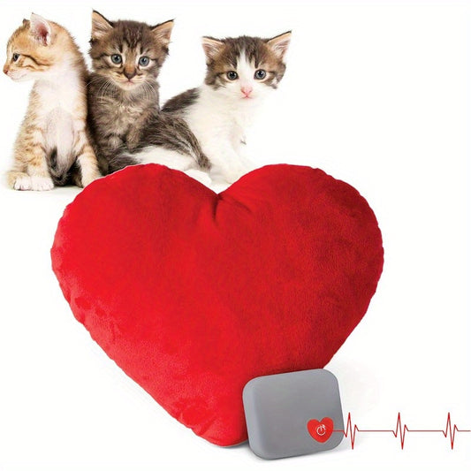 6 Inch Red Heartbeat Plush Kitten Calming Toy - Soft Glass Heart Pillow for Dogs & Cats, Relaxing Pet Companion with Realistic Heartbeat, All Breeds & Sizes, Cozy Home Decor, Cat Plush Toy, Playful Design, Durable Stitching