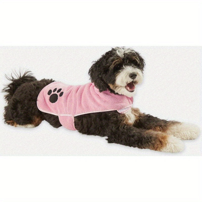 Pet Robe Collection Embroidered Absorbent Microfiber Bath Robe with Adjustable Closure - Soft Terry Multi-Use Towel for Dogs & Cats, 20x14 Inch, Machine Washable, Pink, Bathrobe, Decorative Paw Design, Durable Petwear