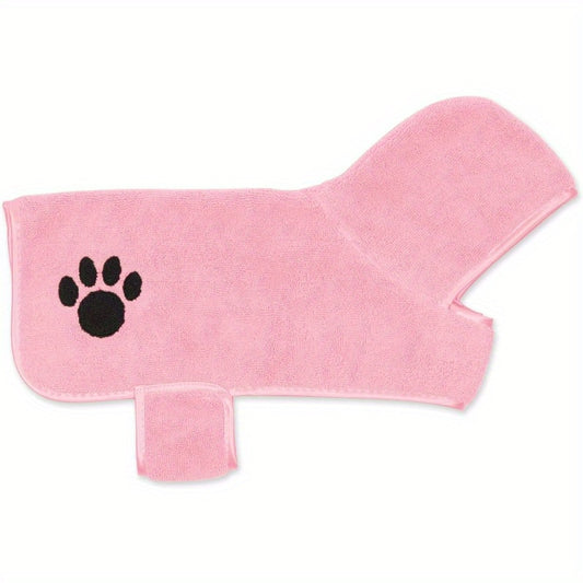 Pet Robe Collection Embroidered Absorbent Microfiber Bath Robe with Adjustable Closure - Soft Terry Multi-Use Towel for Dogs & Cats, 20x14 Inch, Machine Washable, Pink, Bathrobe, Decorative Paw Design, Durable Petwear