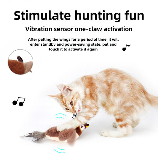 USB Charging Simulation Sparrow Cat Toy, Cat Self Entertainment Tool, Cat Dog Interactive Toy, Simulated Wing Flapping, Simulated Bird Calls, Suitable for Pet Households