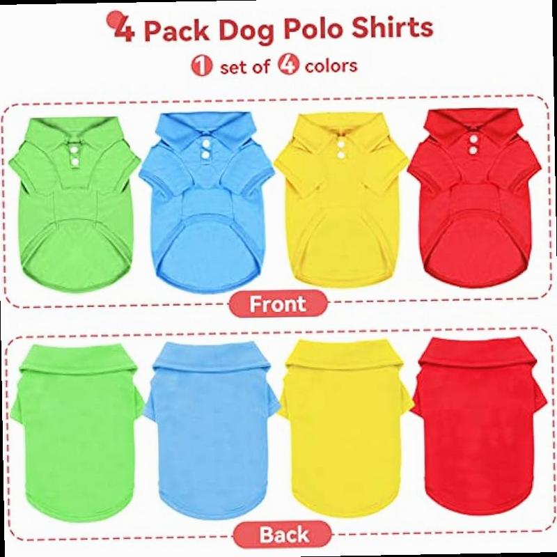 4 Pieces Dog Shirts Collared Polo T Shirts for Small Medium Dogs Cats Boy Girl Dog Clothes Breathable Doggy Sweatshirt Puppy Kitten Small Breeds Pet Outfits Apparel Tops