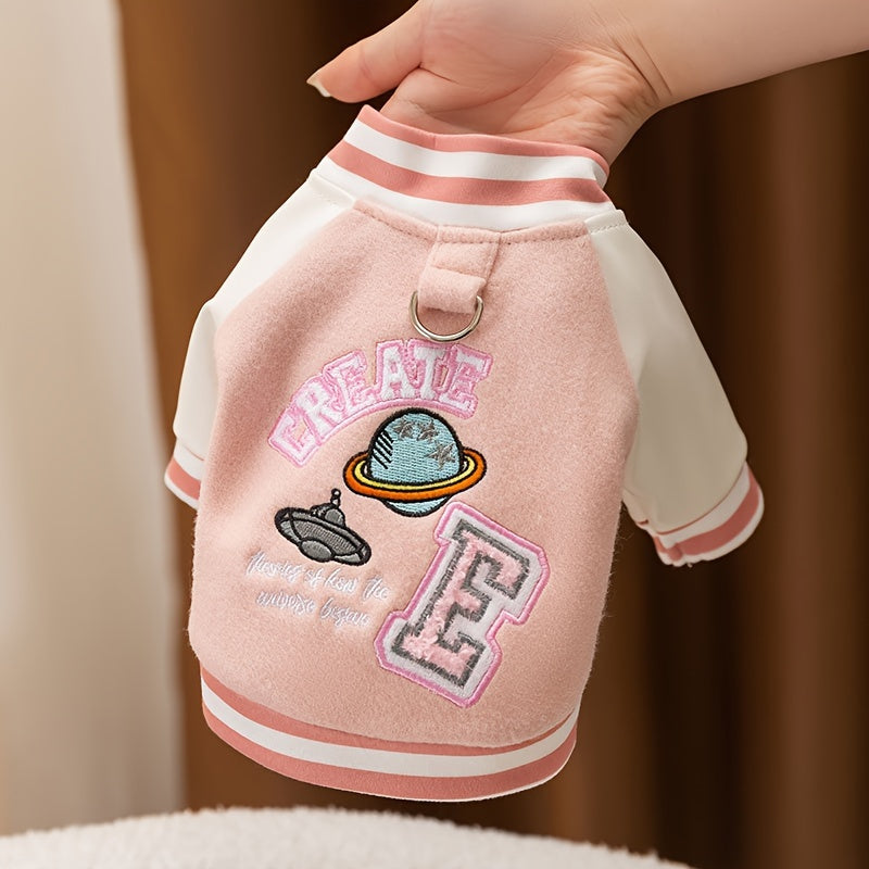 Pet Hoodies for Small to Large Dogs, Embroidered Cotton Sweatshirts, Black & Pink, Winter Holiday Warm Pet Costumes, Hand Wash Only, Button-Up Design