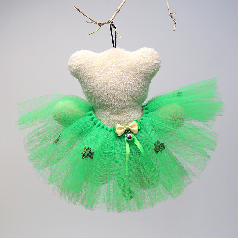 St. Patrick'S Day Dog Ballet Lace Skirt Bow Clover Headband Set, Suitable for Irish Festival Pet 2pcs Set (Skirt+Headband), Festival Gift, Festival Atmosphere, Without Battery
