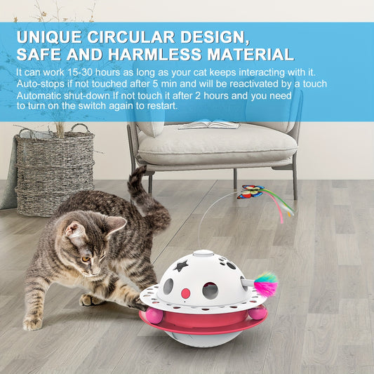 Smart Interactive Cat Toy 3-in-1 Smart Interactive Cat Toy - Random Moving Feather Balls, Shell Material, with 2 Replacing Fluttering Butterfly for Indoor Exercise